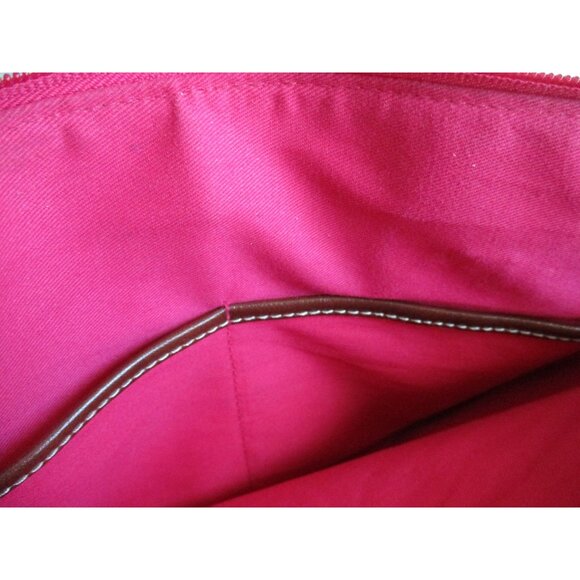 *Etienne Aigner Red Cranberry Satchel Grosgrain w Brown Trim and Accents - Picture 7 of 7